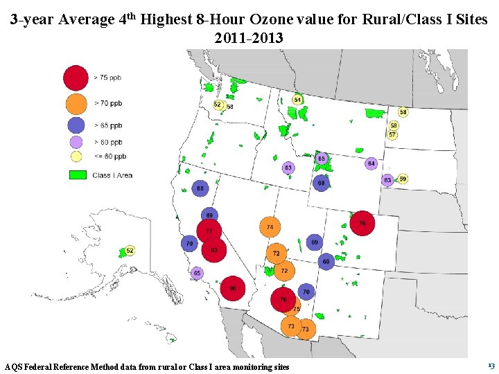 3 -year Average 4 th Highest 8 -Hour Ozone value for Rural/Class I Sites