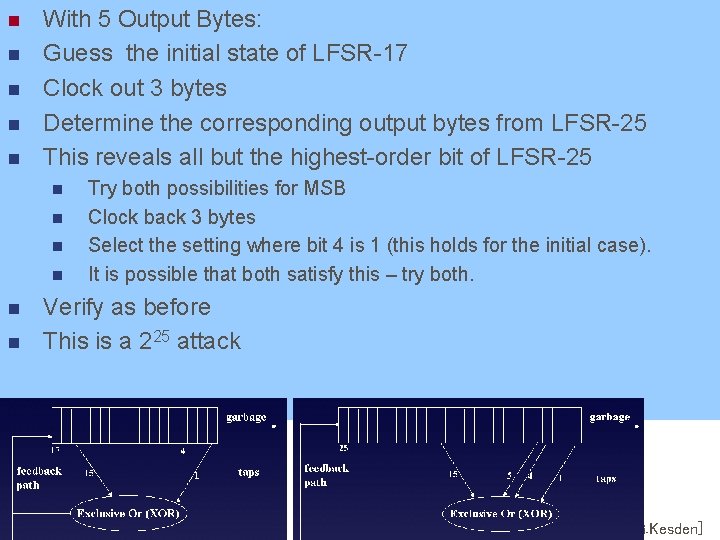 With 5 Output Bytes: Weakness #2: LFSR Cipher n Guess the initial state of