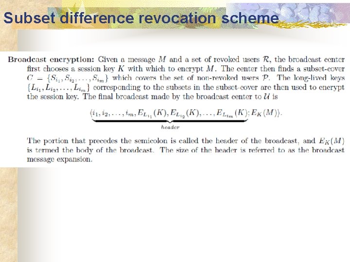 Subset difference revocation scheme 