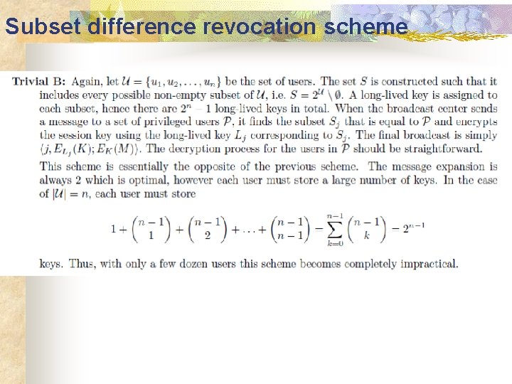 Subset difference revocation scheme 