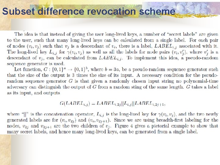 Subset difference revocation scheme 
