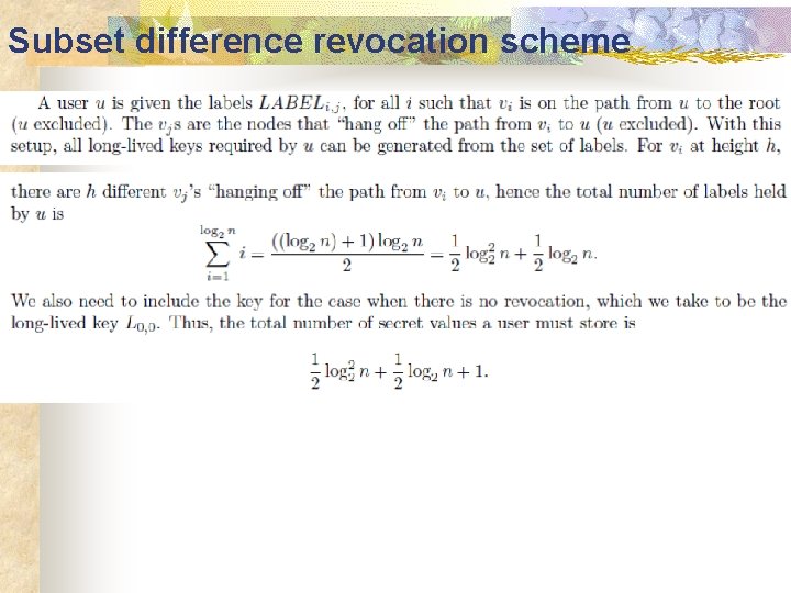 Subset difference revocation scheme 