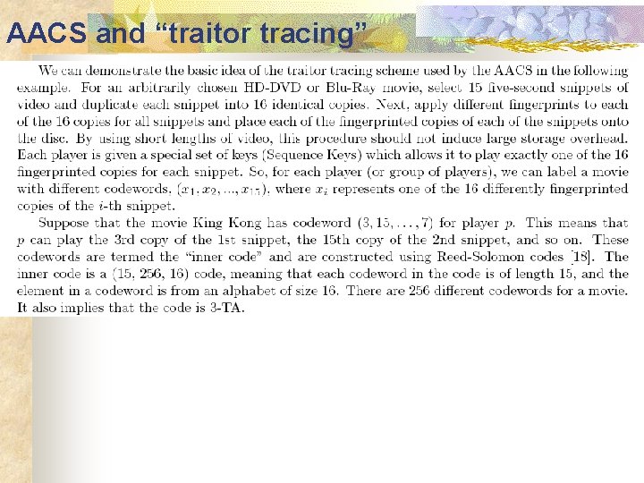 AACS and “traitor tracing” 