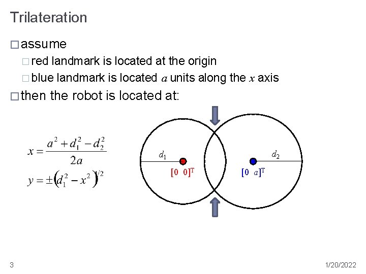Trilateration � assume � red landmark is located at the origin � blue landmark Trilateration � assume � red landmark is located at the origin � blue landmark