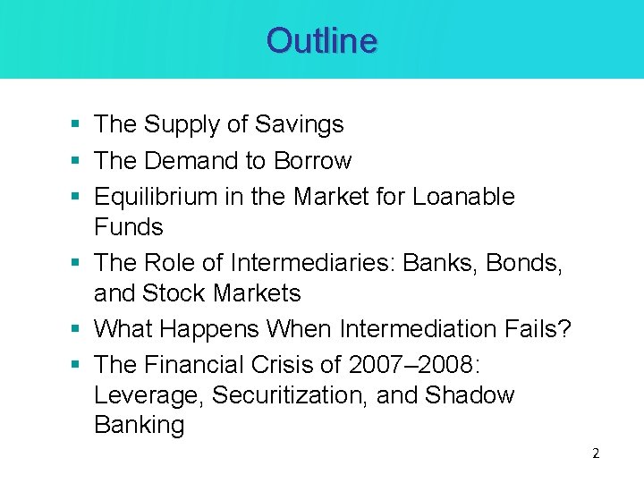 Outline § The Supply of Savings § The Demand to Borrow § Equilibrium in