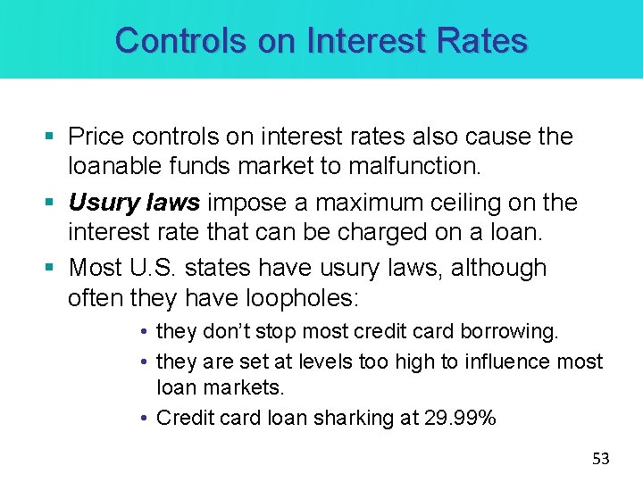 Controls on Interest Rates § Price controls on interest rates also cause the loanable Controls on Interest Rates § Price controls on interest rates also cause the loanable