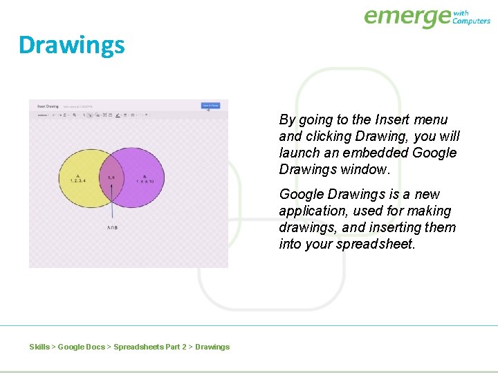 Drawings By going to the Insert menu and clicking Drawing, you will launch an