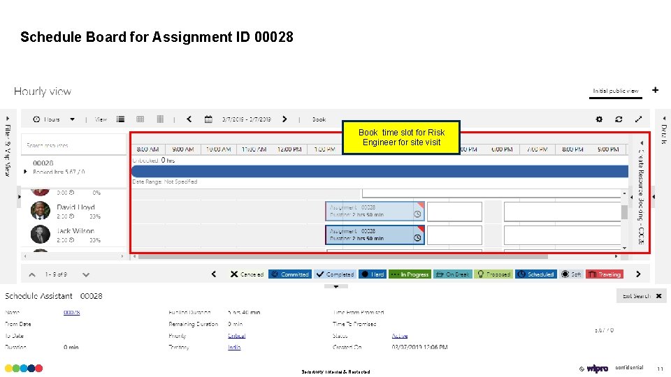Schedule Board for Assignment ID 00028 Book time slot for Risk Engineer for site