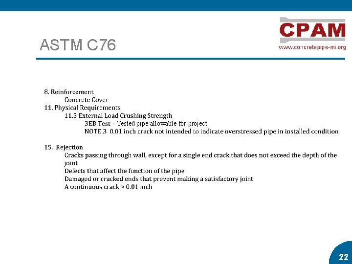 ASTM C 76 - Tested pipe allowable for project 22 22 ASTM C 76 - Tested pipe allowable for project 22 22