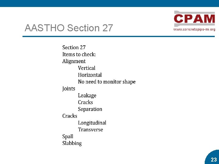 AASTHO Section 27 23 23 AASTHO Section 27 23 23