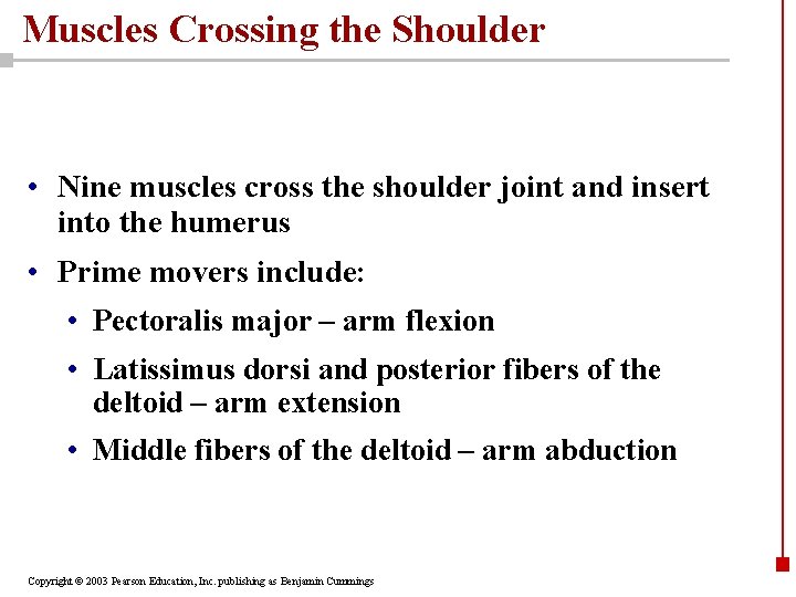 Muscles Crossing the Shoulder • Nine muscles cross the shoulder joint and insert into