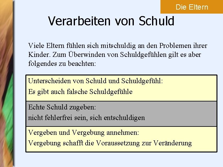 Die Eltern Verarbeiten von Schuld Viele Eltern fühlen sich mitschuldig an den Problemen ihrer