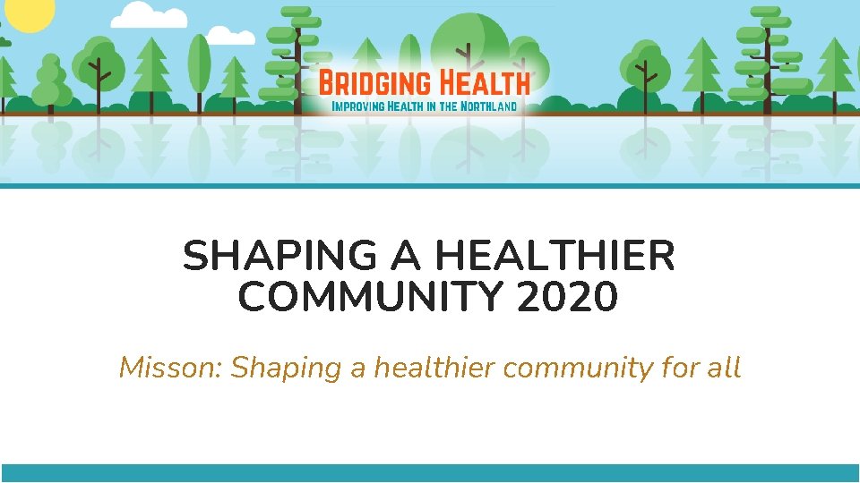 SHAPING A HEALTHIER COMMUNITY 2020 Misson: Shaping a healthier community for all 