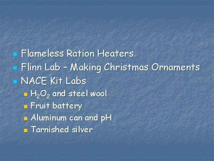 n n n Flameless Ration Heaters Flinn Lab – Making Christmas Ornaments NACE Kit n n n Flameless Ration Heaters Flinn Lab – Making Christmas Ornaments NACE Kit