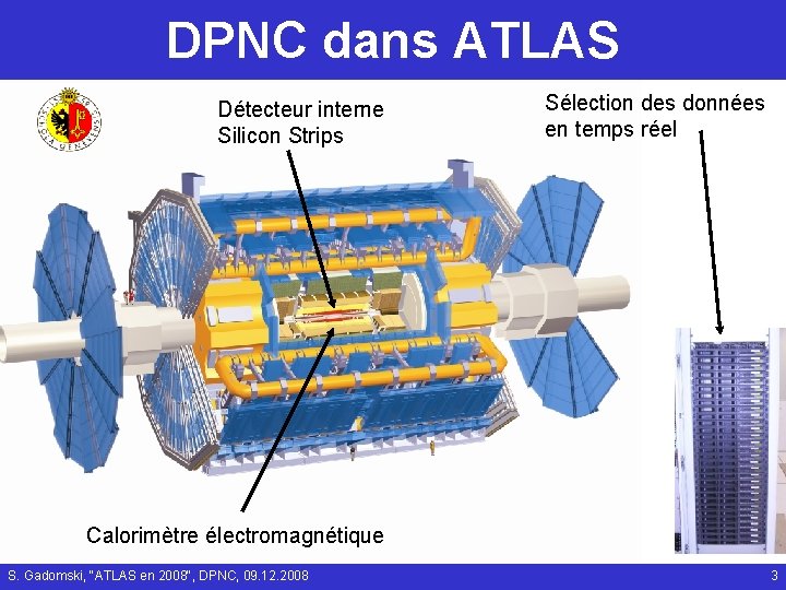 DPNC dans ATLAS Détecteur interne Silicon Strips Sélection des données en temps réel Calorimètre