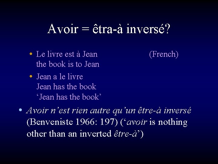 Avoir = êtra-à inversé? • Le livre est à Jean (French) the book is