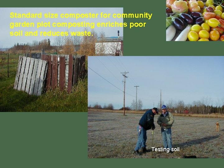 Standard size composter for community garden plot composting enriches poor soil and reduces waste. Standard size composter for community garden plot composting enriches poor soil and reduces waste.
