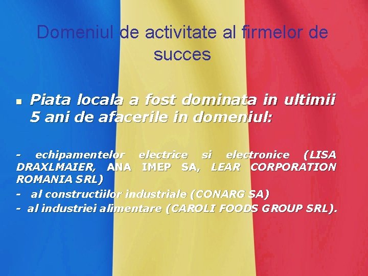 Domeniul de activitate al firmelor de succes n Piata locala a fost dominata in