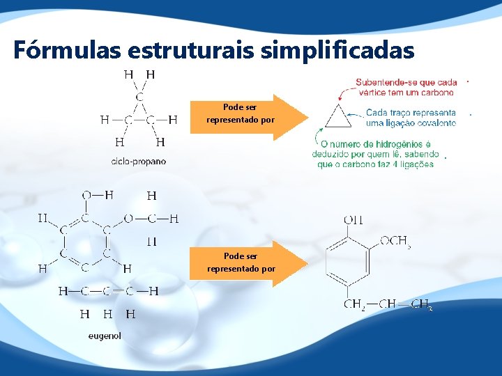 Fórmulas estruturais simplificadas. Pode ser representado por . . Pode ser representado por 