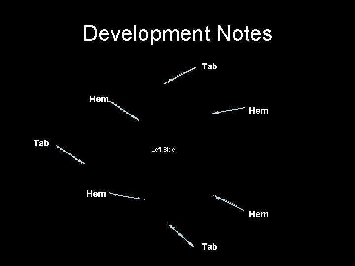 Development Notes Tab Hem Top Tab L. Side Hem Left Side Front R. Side