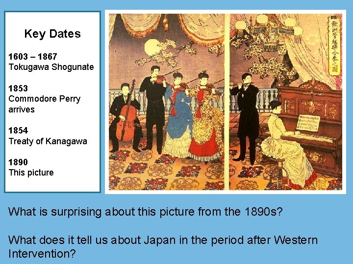 Key Dates 1603 – 1867 Tokugawa Shogunate 1853 Commodore Perry arrives 1854 Treaty of