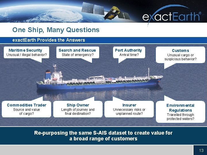 One Ship, Many Questions exact. Earth Provides the Answers Search and Rescue Port Authority