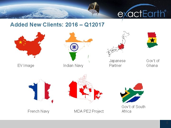 Added New Clients: 2016 – Q 12017 EV Image French Navy Indian Navy MDA