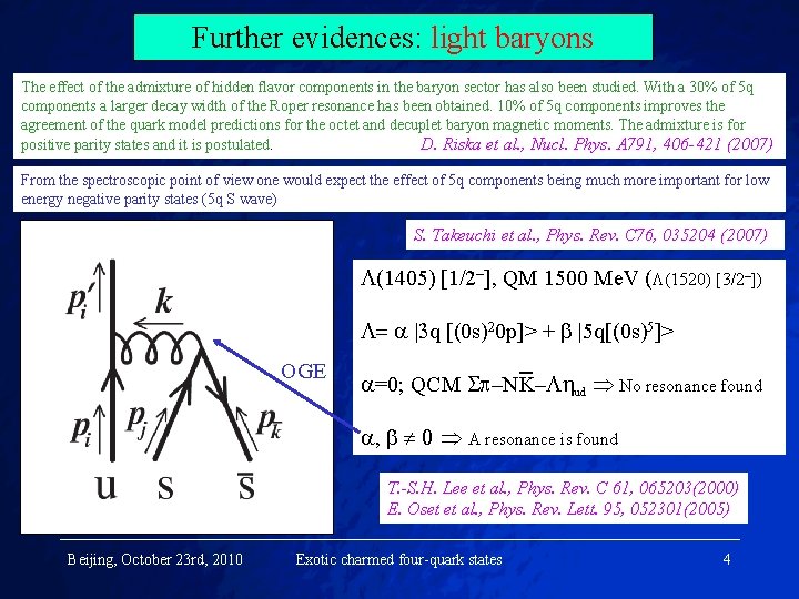 Further evidences: light baryons The effect of the admixture of hidden flavor components in