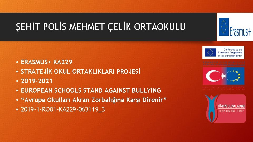 ŞEHİT POLİS MEHMET ÇELİK ORTAOKULU • • • ERASMUS+ KA 229 STRATEJİK OKUL ORTAKLIKLARI