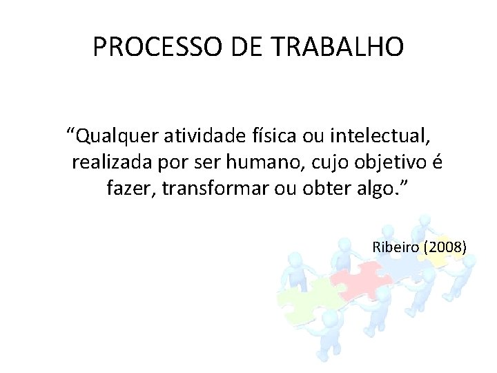 PROCESSO DE TRABALHO “Qualquer atividade física ou intelectual, realizada por ser humano, cujo objetivo