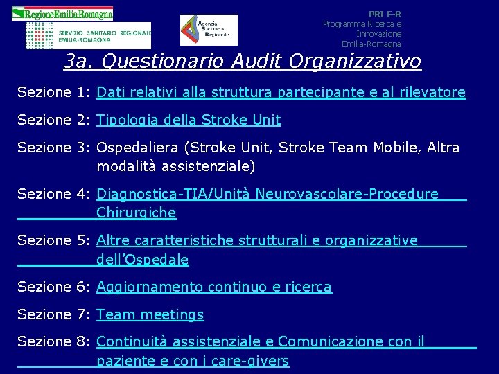 PRI E-R Programma Ricerca e Innovazione Emilia-Romagna 3 a. Questionario Audit Organizzativo Sezione 1: