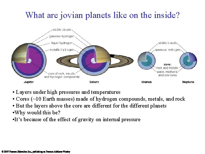 What are jovian planets like on the inside? • Layers under high pressures and