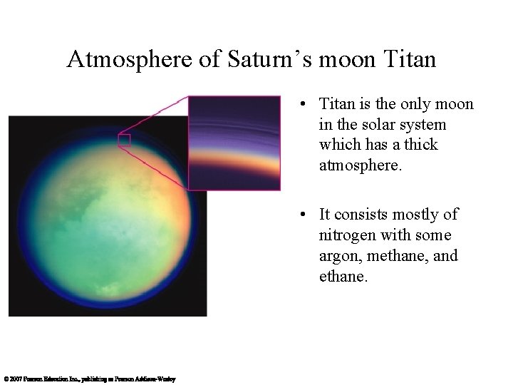 Atmosphere of Saturn’s moon Titan • Titan is the only moon in the solar