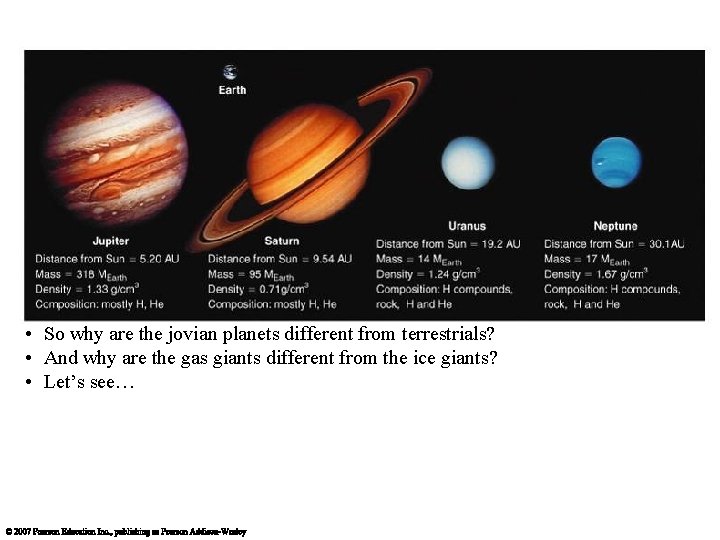  • So why are the jovian planets different from terrestrials? • And why