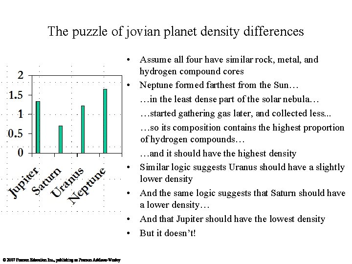 The puzzle of jovian planet density differences • Assume all four have similar rock,