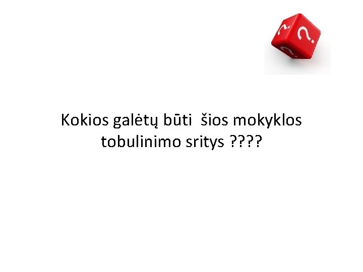 Kokios galėtų būti šios mokyklos tobulinimo sritys ? ? 