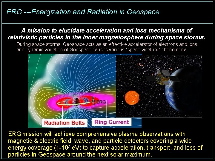 ERG ---Energization and Radiation in Geospace A mission to elucidate acceleration and loss mechanisms