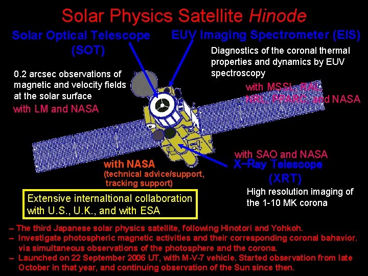 Solar Physics Satellite Hinode Solar Optical Telescope (SOT) EUV Imaging Spectrometer (EIS) 0. 2