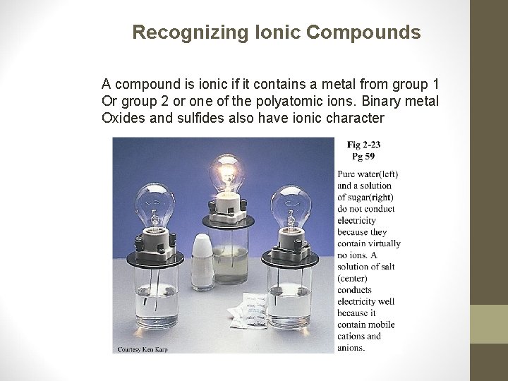 Recognizing Ionic Compounds A compound is ionic if it contains a metal from group