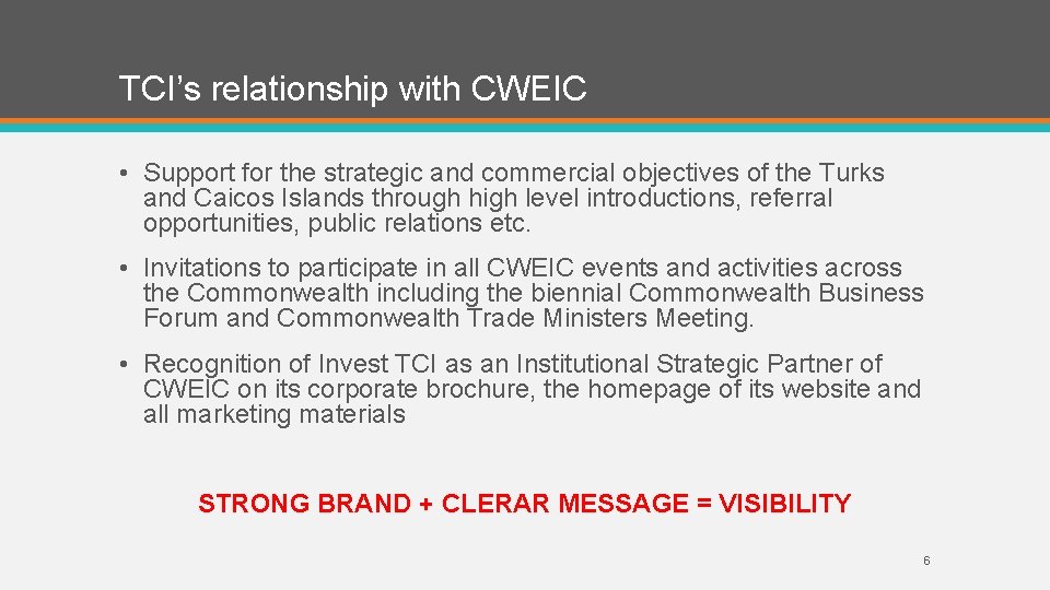 TCI’s relationship with CWEIC • Support for the strategic and commercial objectives of the