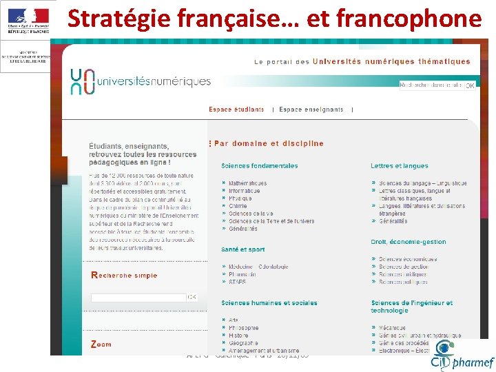 Stratégie française… et francophone AFEPG - Galenique - Paris - 20/11/09 