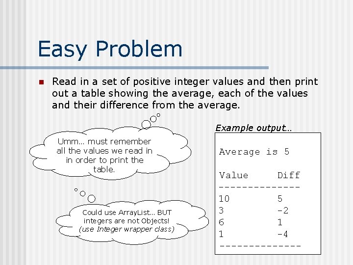 Easy Problem n Read in a set of positive integer values and then print