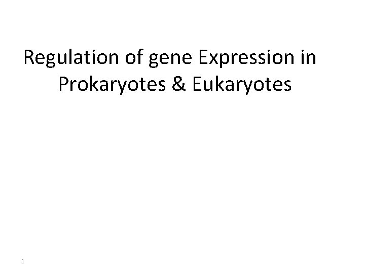 Regulation of gene Expression in Prokaryotes & Eukaryotes 1 