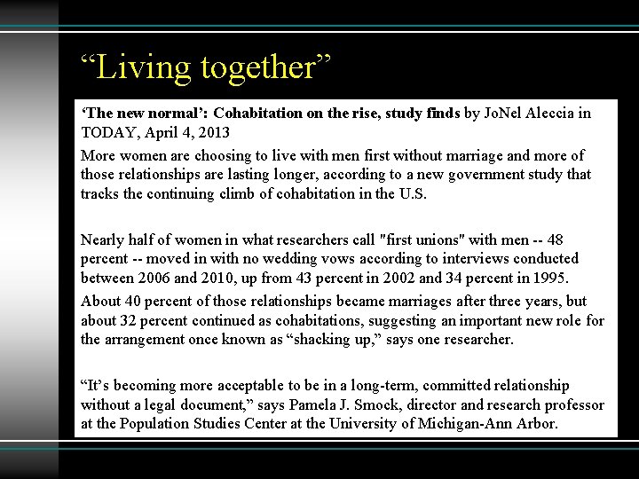“Living together” ‘The new normal’: Cohabitation on the rise, study finds by Jo. Nel