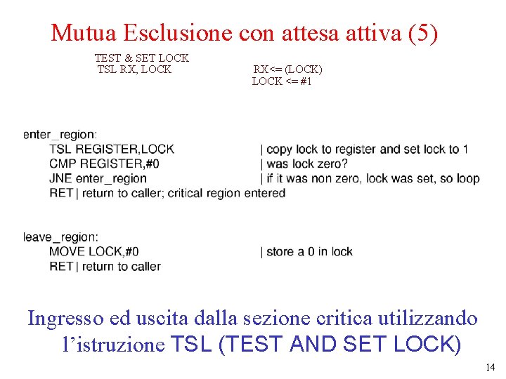 Mutua Esclusione con attesa attiva (5) TEST & SET LOCK TSL RX, LOCK RX<=