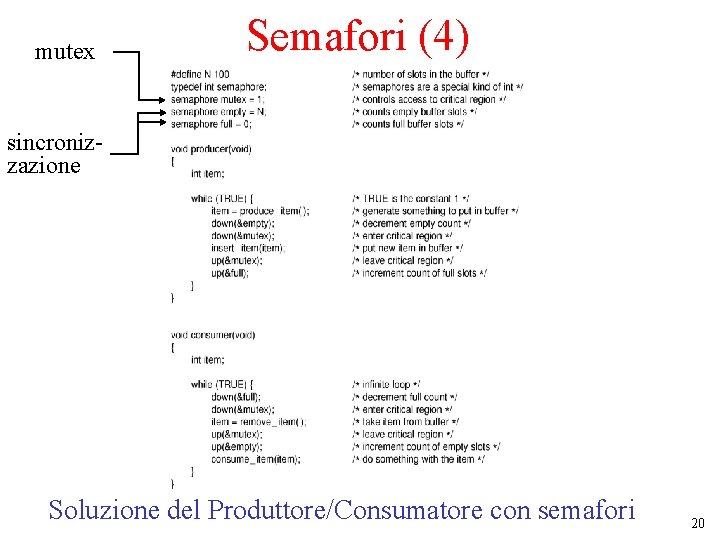 mutex Semafori (4) sincronizzazione Soluzione del Produttore/Consumatore con semafori 20 