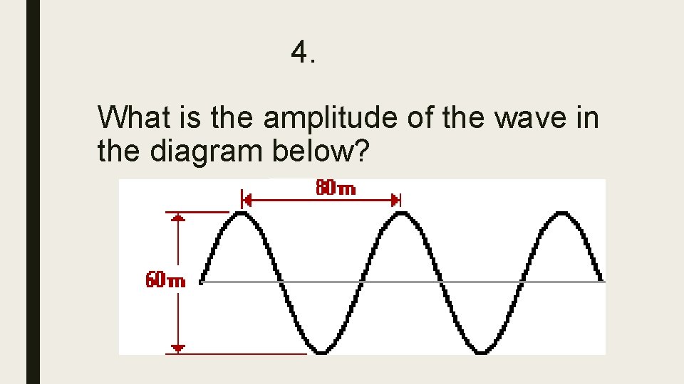 4. What is the amplitude of the wave in the diagram below? 4. What is the amplitude of the wave in the diagram below?