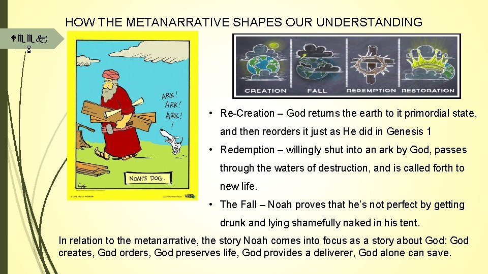 HOW THE METANARRATIVE SHAPES OUR UNDERSTANDING Week 6 • Re-Creation – God returns the