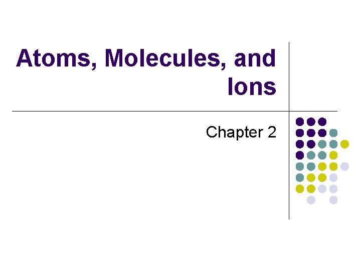 Atoms, Molecules, and Ions Chapter 2 