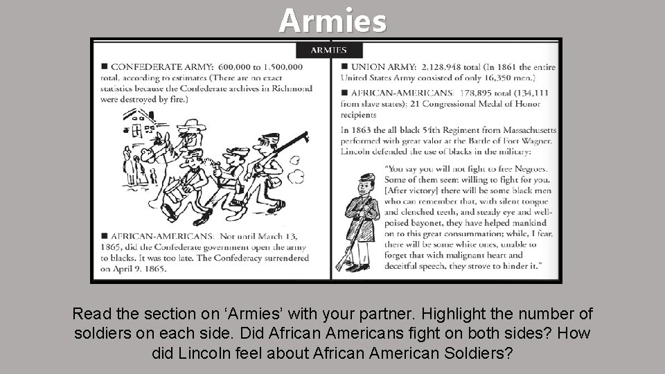 Armies Read the section on ‘Armies’ with your partner. Highlight the number of soldiers